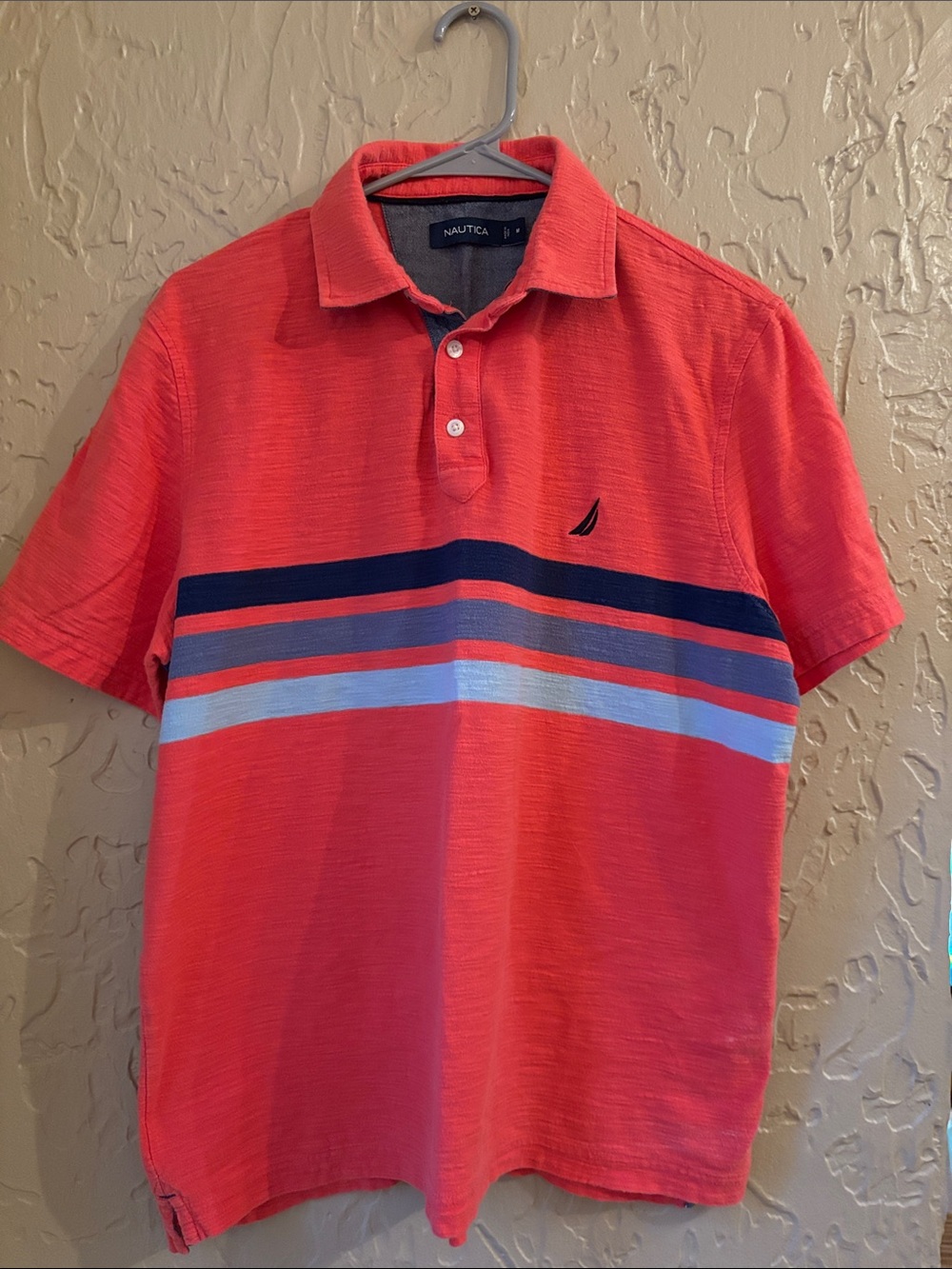Nautica Coral Polo with Blue Stripes